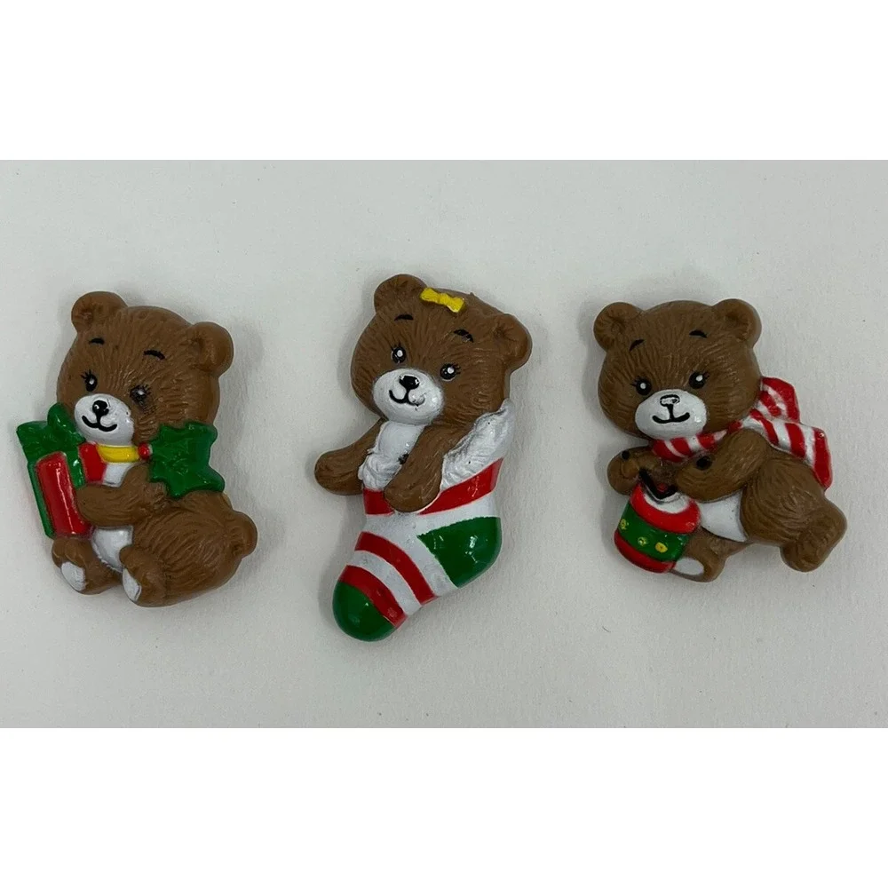 Vintage Russ Christmas Pins Brooches 3 Teddy Bears Holiday Teddies Mint 1980s